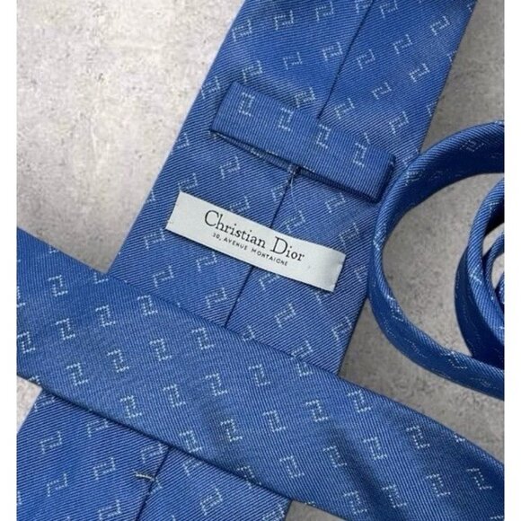 CHRISTIAN DIOR Silk Tie FRANCE XL Blue Geometric W:3.5" EUC - Picture 2 of 5